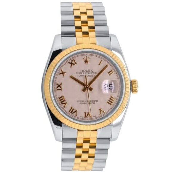 Rolex Datejust 36 116233-IVPRFO Ivory Pyramid Roman Fluted  ROLEX DATEJUST CREAM PYRAMID ROMAN DIAL 18K GOLD & STEEL FLUTED JUBILEE 116233
